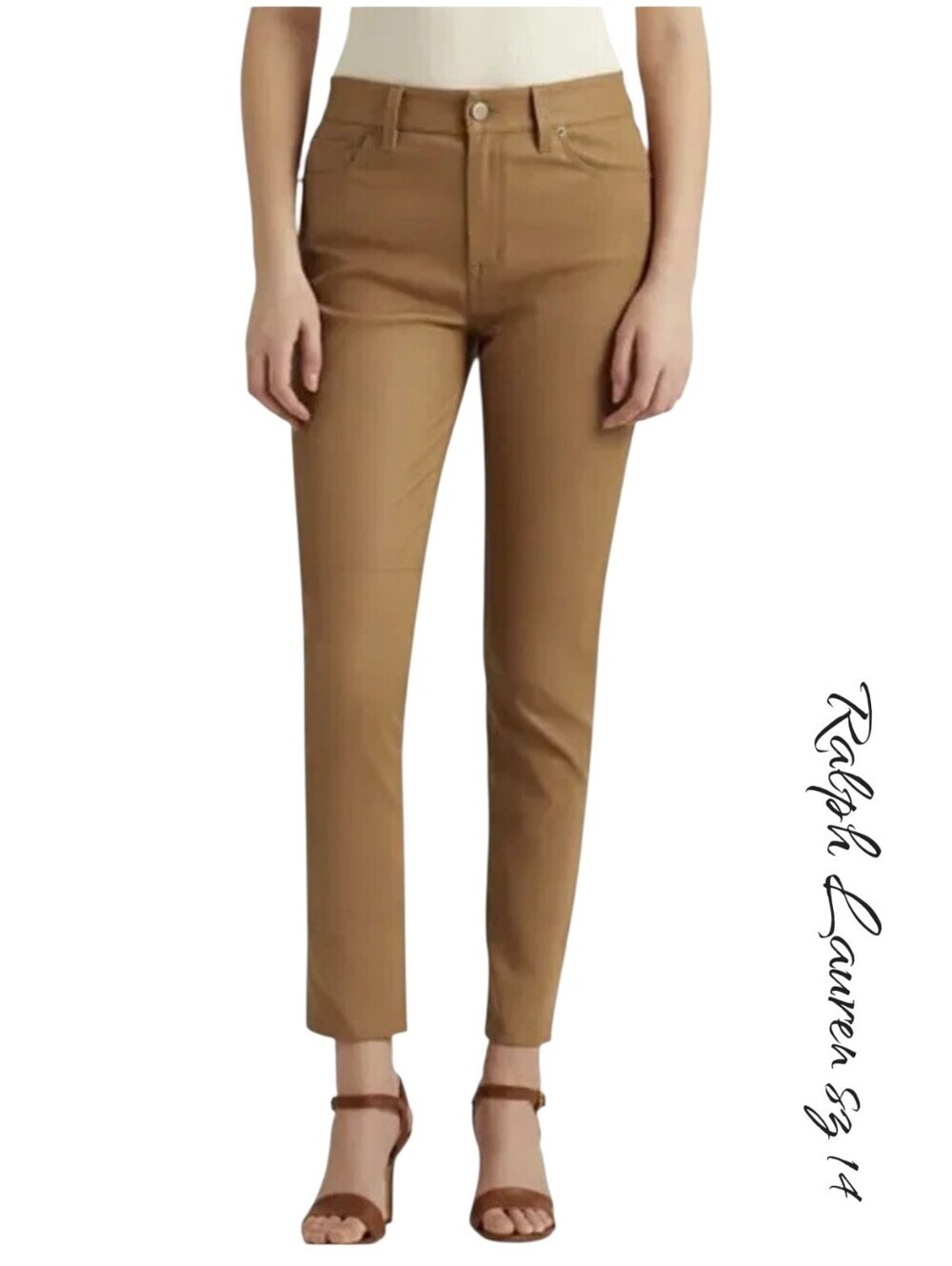 Ralph Lauren Lambskin Leather Ankle Pants Tan NWT 14